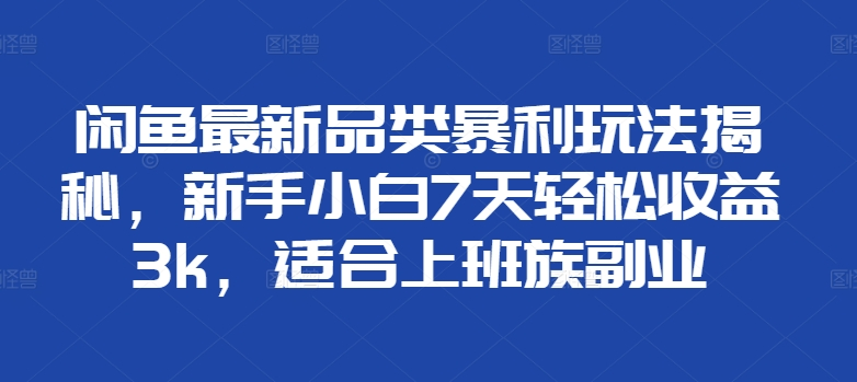 闲鱼最新品类暴利玩法揭秘，新手小白7天轻松赚3000+，适合上班族副业-云峥科技网