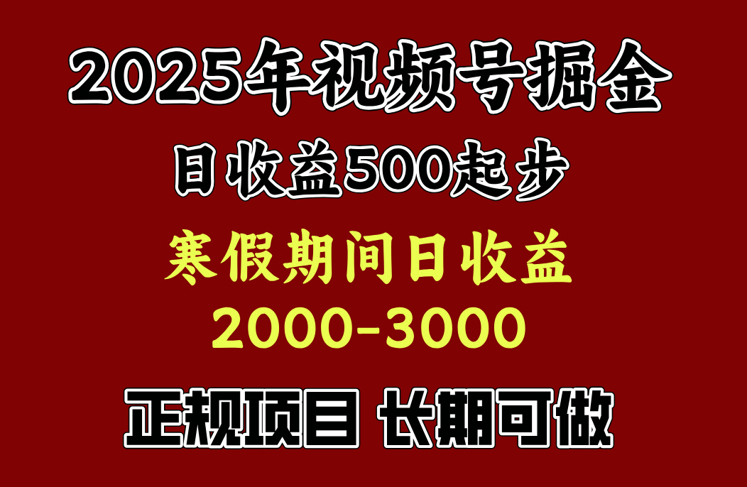 最新视频号项目，单账号日收益500起步，寒假期间日收益2000-3000左右，-云峥科技网