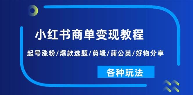小红书商单变现教程：起号涨粉/爆款选题/剪辑/蒲公英/好物分享/各种玩法-云峥科技网