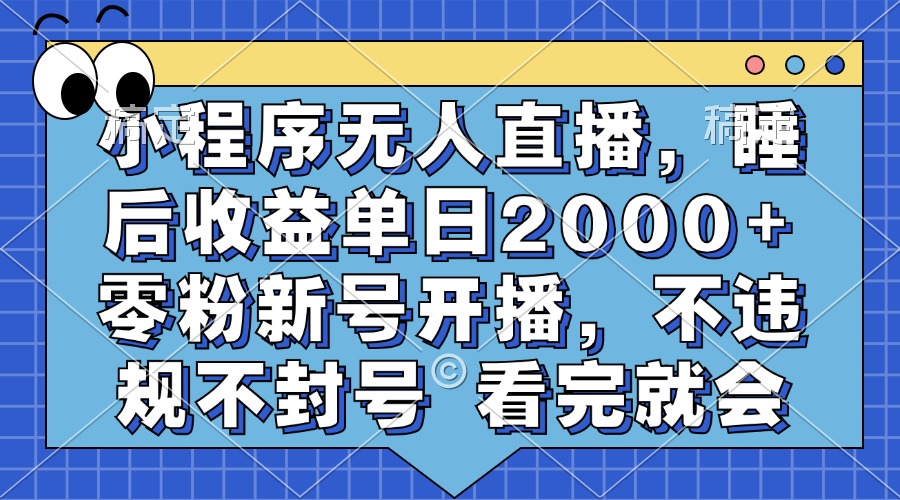 小程序无人直播，睡后收益单日2000+ 零粉新号开播，不违规不封号 看完就会-云峥科技网