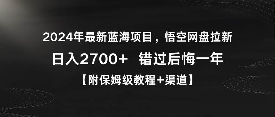 2024年最新蓝海项目，悟空网盘拉新，日入2700+错过后悔一年【附保姆级教...-云峥科技网