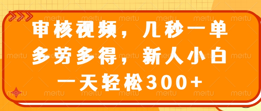 审核视频项目，几秒一单，多劳多得，新人小白一天轻松300+-云峥科技网