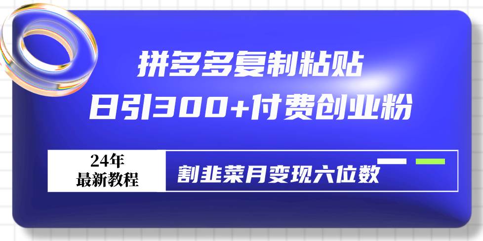 拼多多复制粘贴日引300+付费创业粉，割韭菜月变现六位数最新教程！-云峥科技网
