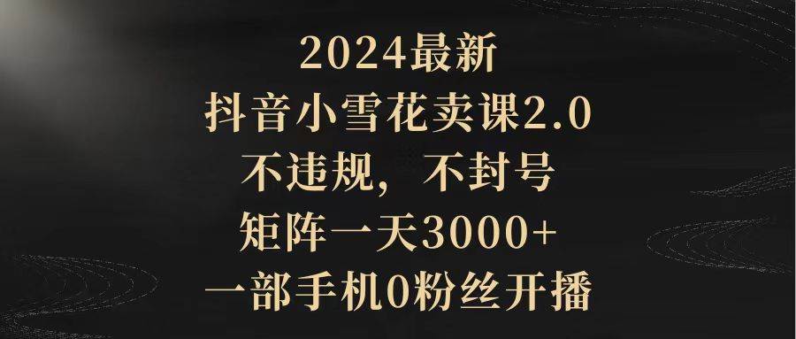 2024最新抖音小雪花卖课2.0 不违规 不封号 矩阵一天3000+一部手机0粉丝开播-云峥科技网