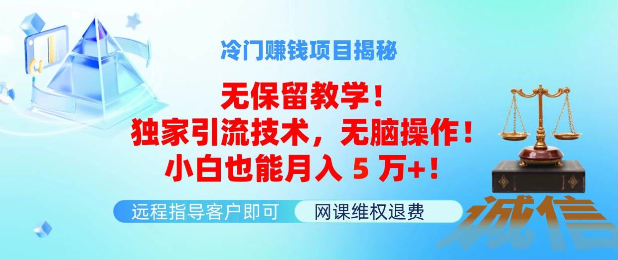 冷门赚钱项目无保留教学！独家引流技术，无脑操作！小白也能月入5万+！-云峥科技网