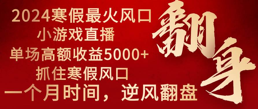 2024年最火寒假风口项目 小游戏直播 单场收益5000+抓住风口 一个月直接提车-云峥科技网
