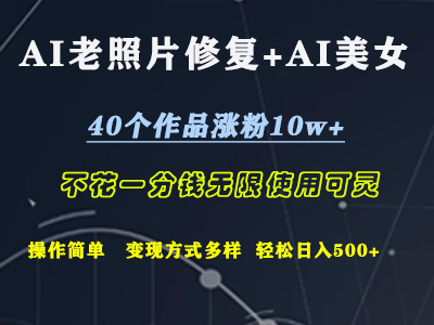 AI老照片修复+AI美女玩发  40个作品涨粉10w+  不花一分钱使用可灵  操作简单  变现方式多样话   轻松日去500+-云峥科技网