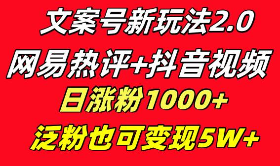 文案号新玩法 网易热评+抖音文案 一天涨粉1000+ 多种变现模式 泛粉也可变现-云峥科技网