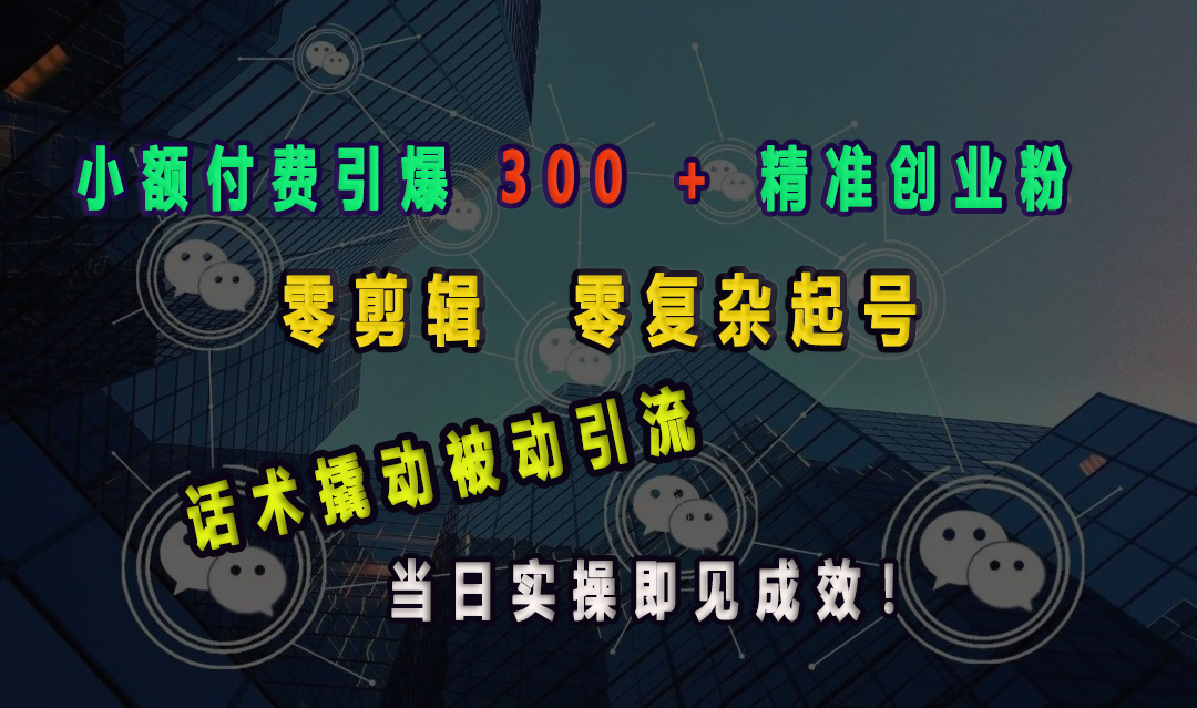 小额付费引爆 300 + 精准创业粉，零剪辑、零复杂起号，话术撬动被动引流，当日实操即见成效！-云峥科技网