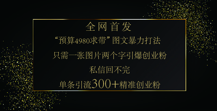 小红书，“预算 4980 带我飞” 的神奇图片引流法，堪称涨粉核武器！只需一张图，就能单条笔记凭借此方法，轻松引流 300 + 精准创业粉！-云峥科技网