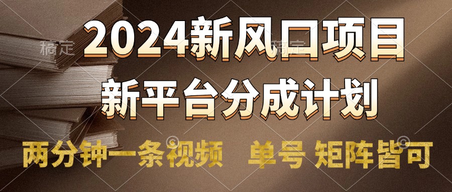 2024风口项目，新平台分成计划，两分钟一条视频，单号轻松上手月入9000+-云峥科技网