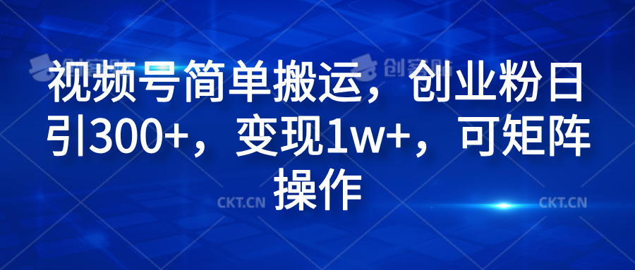 视频号简单搬运，创业粉日引300+，变现1w+，可矩阵操作-云峥科技网