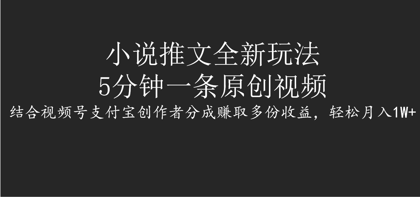 小说推文全新玩法，5分钟一条原创视频，结合视频号支付宝创作者分成赚取多份收益，轻松月入1W+-云峥科技网
