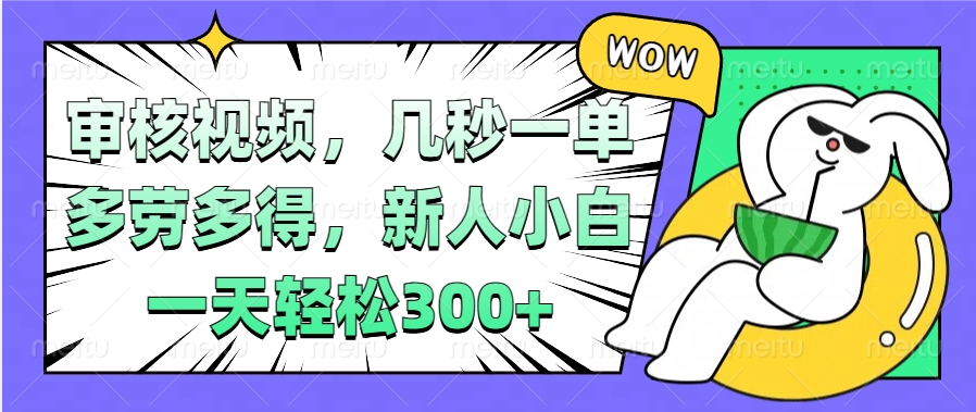 视频审核项目，几秒一单，多劳多得，新人小白一天轻松300+-云峥科技网