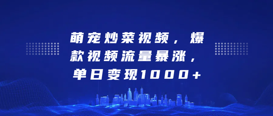 萌宠炒菜视频，爆款视频流量暴涨，单日变现1000+-云峥科技网
