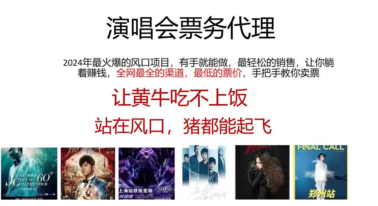 演唱会票务代理，2024年最火爆风口项目，全网最低的票价，小白一分钟上...-云峥科技网