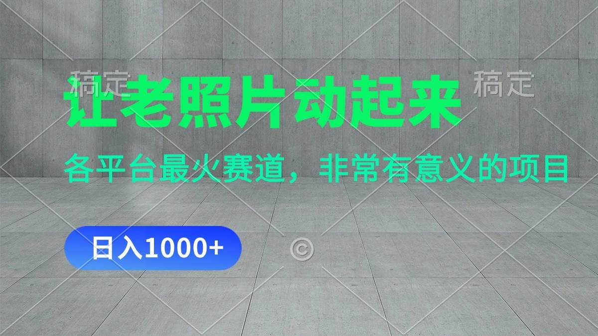 让老照片动起来，一天变现1000+，各平台最火赛道，看完就会-云峥科技网