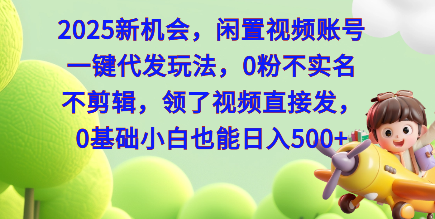 2025新机会，闲置视频账号一键代发玩法，0粉不实名不剪辑，领了视频直接发，0基础小白也能日入500-云峥科技网