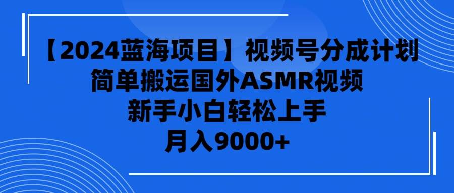 【2024蓝海项目】视频号分成计划，无脑搬运国外ASMR视频，新手小白轻松...-云峥科技网