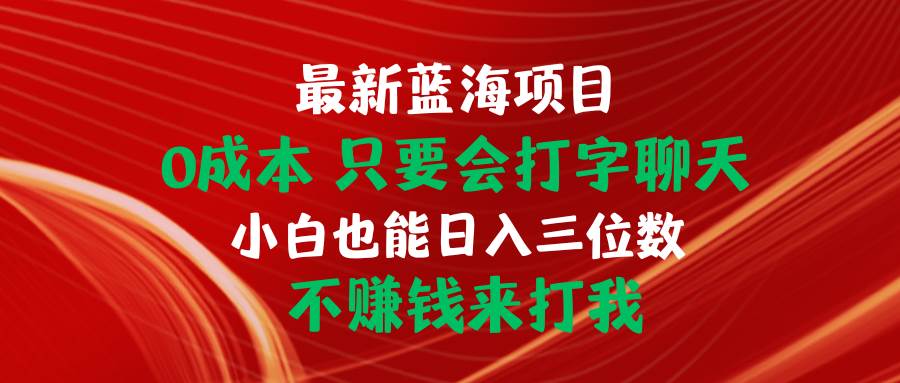 最新蓝海项目 0成本 只要会打字聊天 小白也能日入三位数 不赚钱来打我-云峥科技网