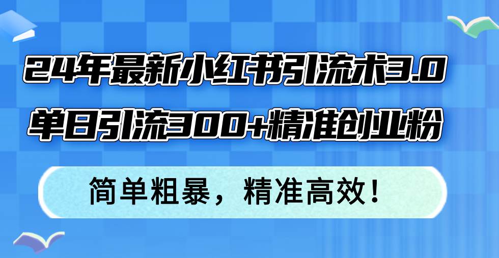 24年最新小红书引流术3.0，单日引流300+精准创业粉，简单粗暴，精准高效！-云峥科技网
