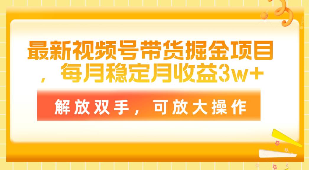 最新视频号带货掘金项目，每月稳定月收益3w+，解放双手，可放大操作-云峥科技网