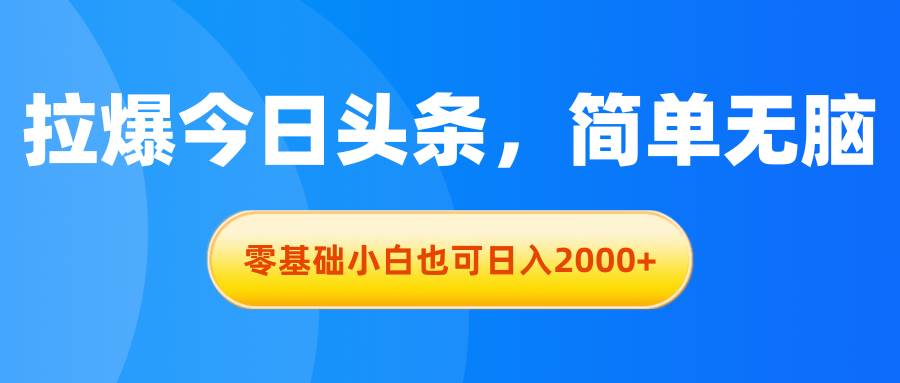 拉爆今日头条，简单无脑，零基础小白也可日入2000+-云峥科技网