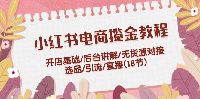 小红书电商揽金教程：开店基础/后台讲解/无货源对接/选品/引流/直播(18节)-云峥科技网