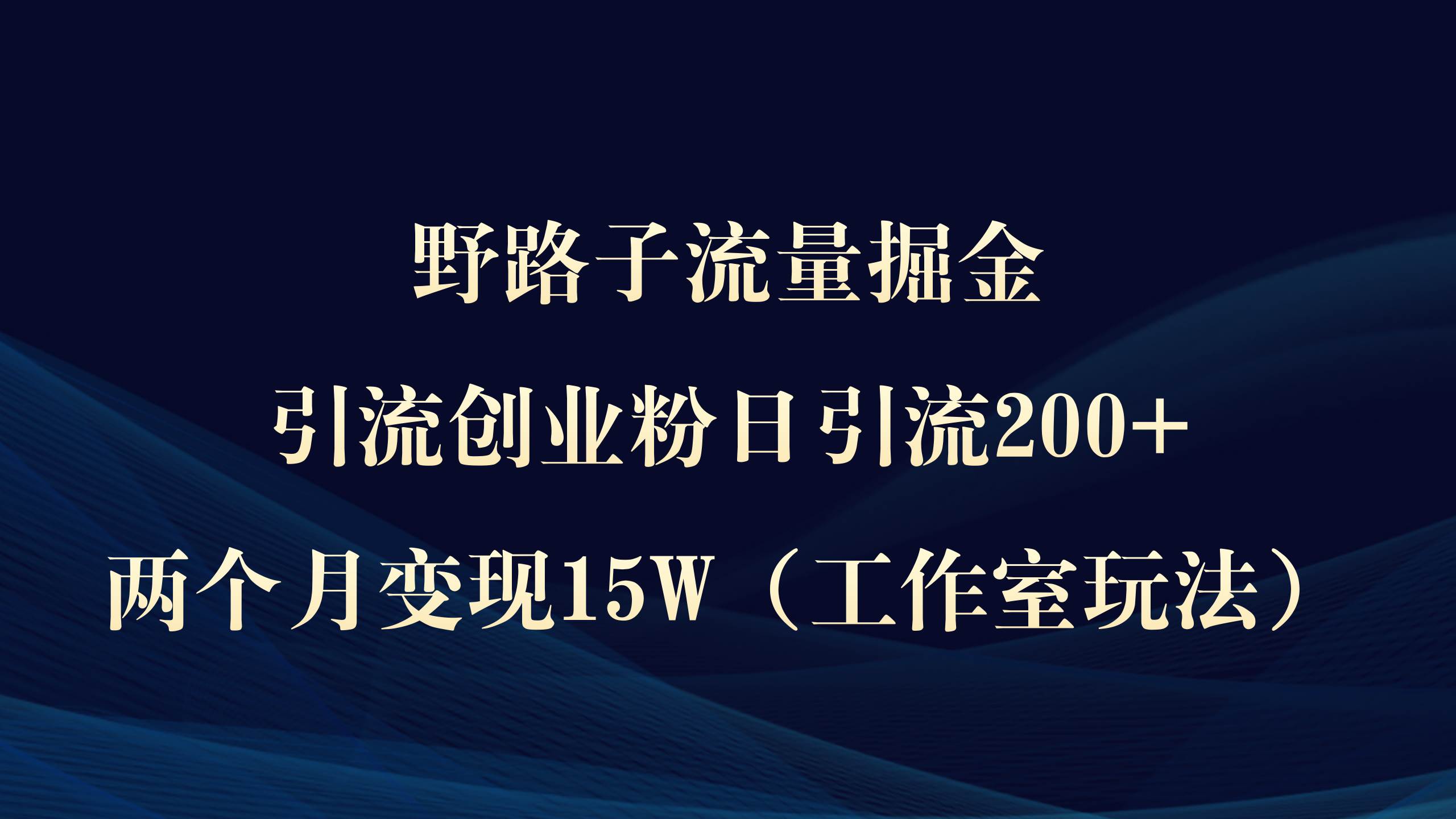 野路子流量掘金，引流创业粉日引流200+，两个月变现15W（工作室玩法））-云峥科技网