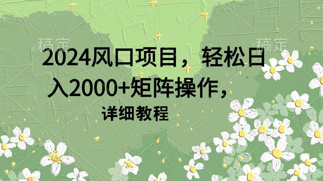2024风口项目，轻松日入2000+矩阵操作，详细教程-云峥科技网