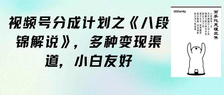 视频号分成计划之《八段锦解说》，多种变现渠道，小白友好（教程+素材）-云峥科技网