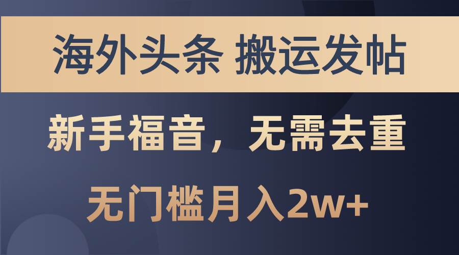 海外头条搬运发帖，新手福音，甚至无需去重，无门槛月入2w+-云峥科技网