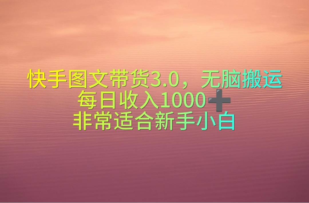 快手图文带货3.0，无脑搬运，每日收入1000＋，非常适合新手小白-云峥科技网