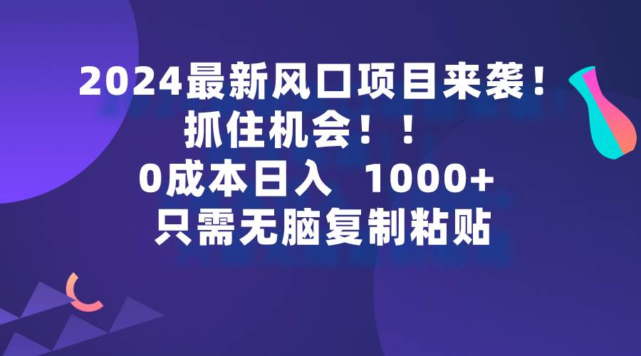 2024最新风口项目来袭，抓住机会，0成本一部手机日入1000+，只需无脑复...-云峥科技网