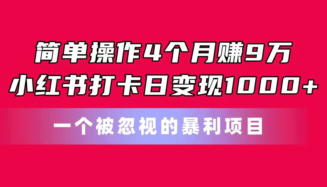简单操作4个月赚9万！小红书打卡日变现1000+！一个被忽视的暴力项目-云峥科技网