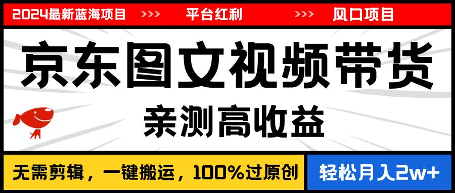 2024最新蓝海项目，逛逛京东图文视频带货，无需剪辑，月入20000+-云峥科技网