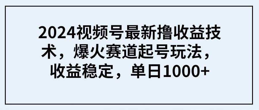2024视频号最新撸收益技术，爆火赛道起号玩法，收益稳定，单日1000+-云峥科技网