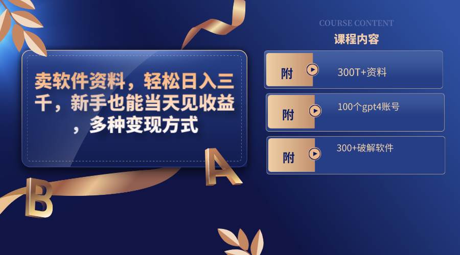卖软件资料，轻松日入三千，新手也能当天见收益，多种变现方式，（附300T+资料，100个gpt4账号，300+破解软件）-云峥科技网
