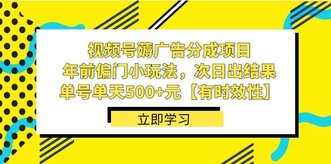 视频号薅广告分成项目，年前偏门小玩法，次日出结果，单号单天500+元【有时效性】-云峥科技网