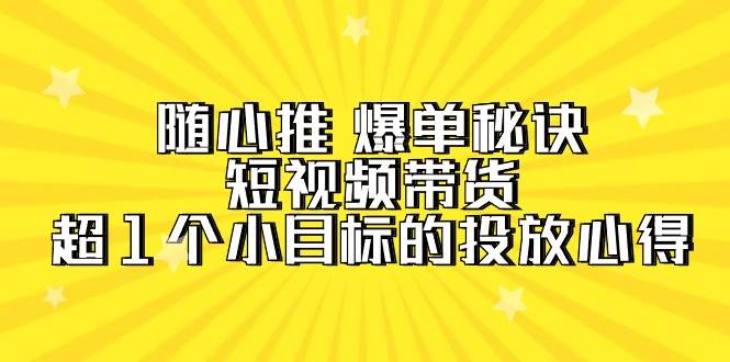 随心推 爆单秘诀，短视频带货-超1个小目标的投放心得（7节视频课）-云峥科技网