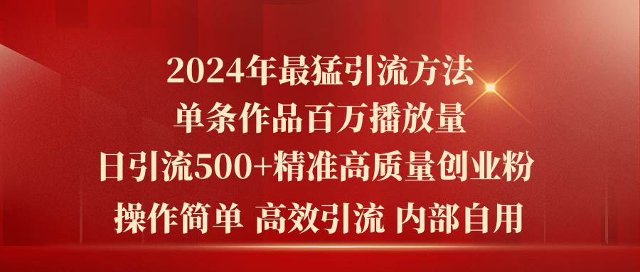 2024年最猛暴力引流方法，单条作品百万播放 单日引流500+高质量精准创业粉-云峥科技网
