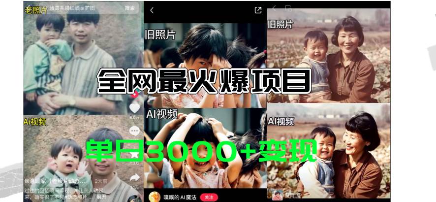 全网爆火的AI让老照片动起来教程，蹭热点日赚3000+，内含免费工具一键...-云峥科技网