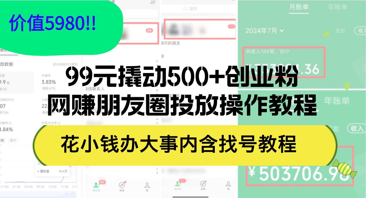 99元撬动500+创业粉，网赚朋友圈投放操作教程价值5980！花小钱办大事内...-云峥科技网