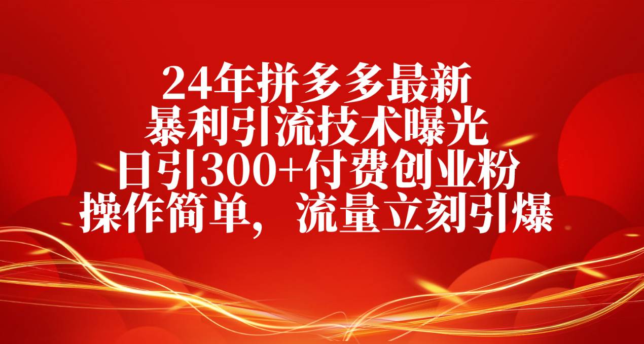 24年拼多多最新暴利引流技术曝光，日引300+付费创业粉，操作简单，流量...-云峥科技网