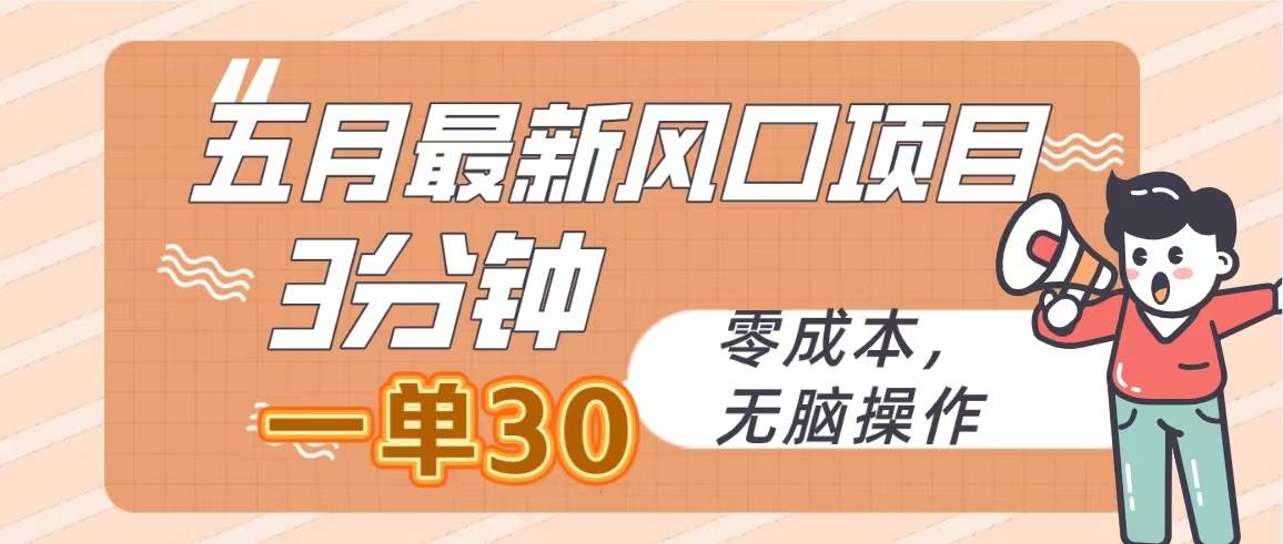 五月最新风口项目，3分钟一单30，零成本，无脑操作-云峥科技网
