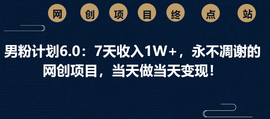 男粉计划6.0：7天收入1W+，永不凋谢的网创项目，当天做当天变现！-云峥科技网