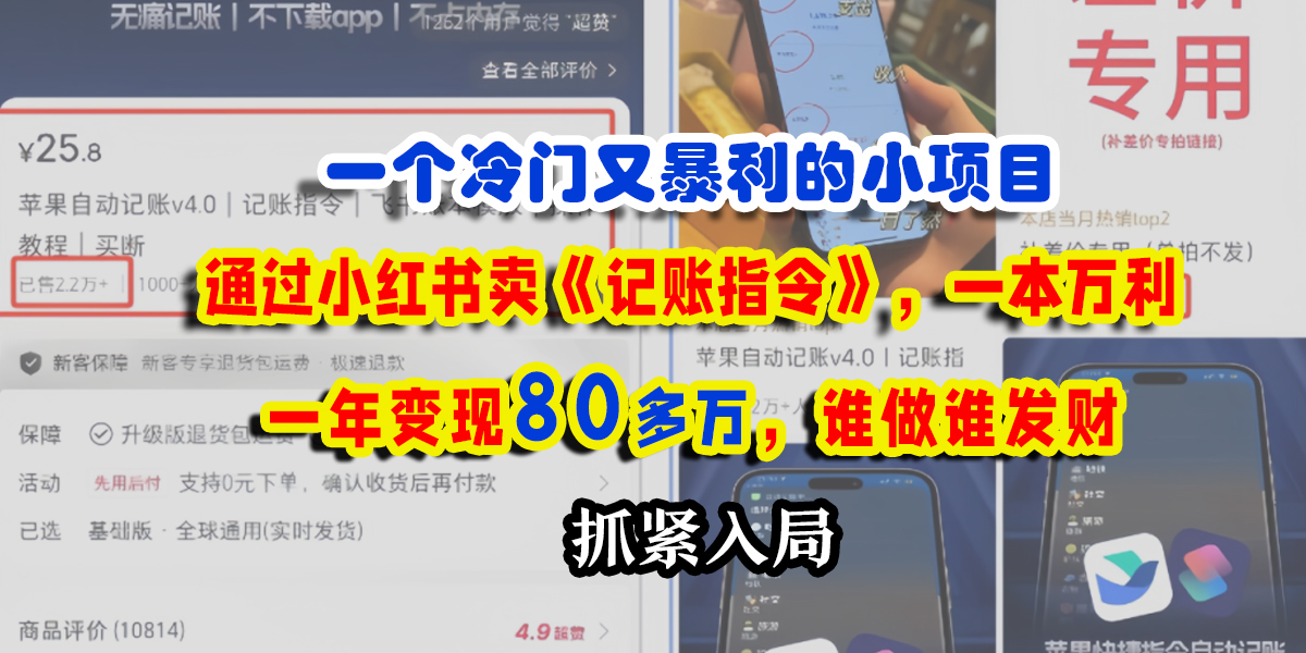 一个冷门又暴利的小项目，通过小红书卖《记账指令》，一本万利，一年变现80多万，谁做谁发财-云峥科技网