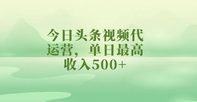 今日头条视频代运营，单日最高收入500+-云峥科技网