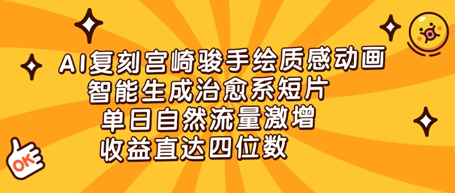 AI复刻宫崎骏手绘质感动画，智能生成治愈系短片，单日自然流量激增，收益直达四位数-云峥科技网