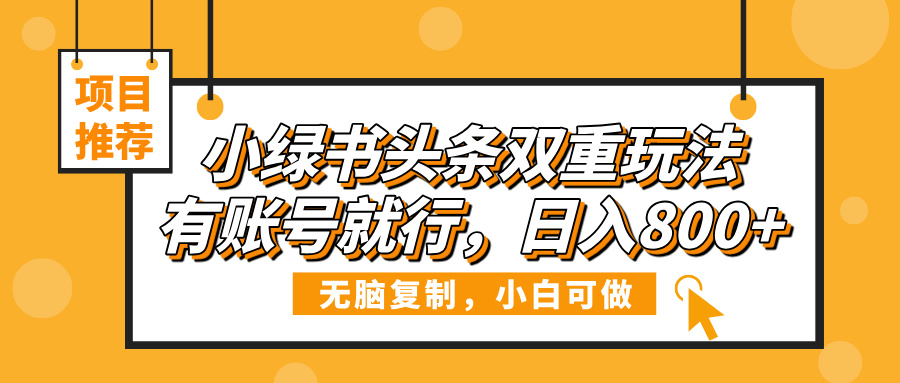 小绿书头条双重玩法，有账号就行，日入800+-云峥科技网